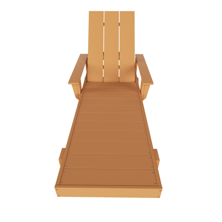 Teak Beige Plastic Outdoor Chaise Lounge Set with Arms and Wheels