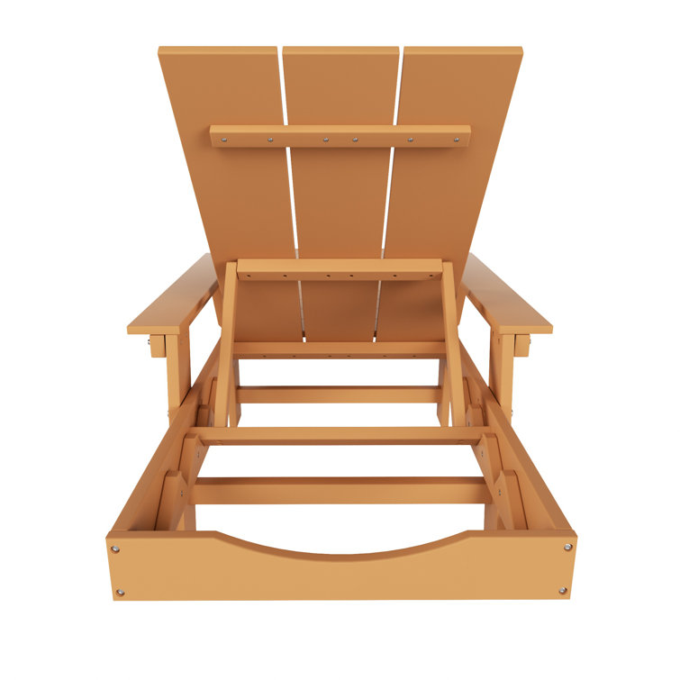 Teak Beige Plastic Outdoor Chaise Lounge Set with Arms and Wheels