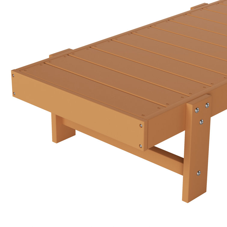 Teak Beige Plastic Outdoor Chaise Lounge Set with Arms and Wheels