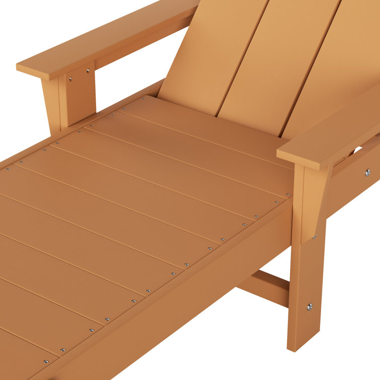 Teak Beige Plastic Outdoor Chaise Lounge Set with Arms and Wheels