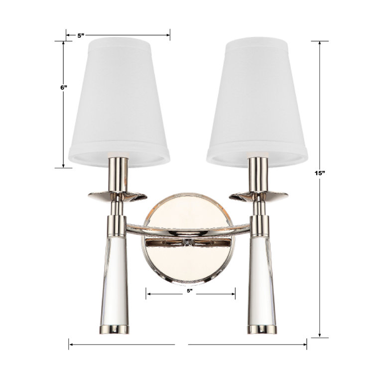Baxter Polished Nickel 2-Light Sconce with White Silk Shade