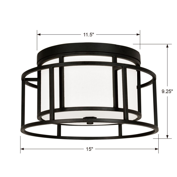 Matte Black Steel and Glass Drum Flush Mount Light