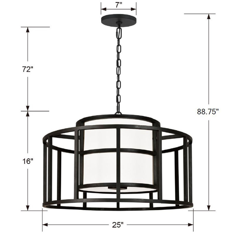 Sleek Matte Black and White Silk Drum Chandelier with 5 Lights
