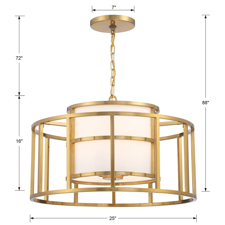 Luxe Gold Silk Drum Shade 5-Light Chandelier with White Accents