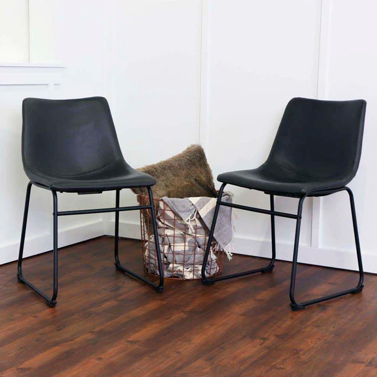 Set of 2 Black Faux Leather Upholstered Dining Chairs with Metal Legs