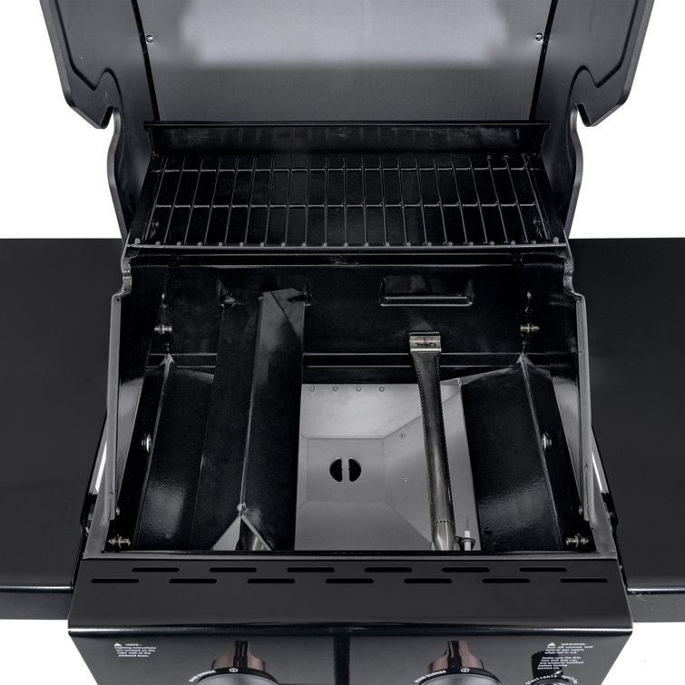 Compact Black and Copper 2-Burner Propane Gas Grill with Foldable Side Tables