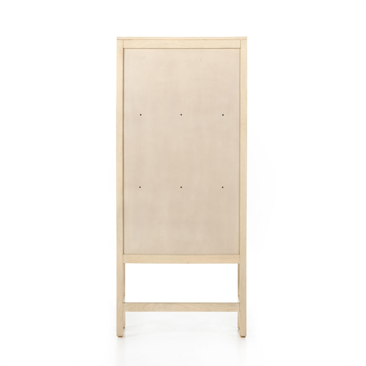 Natural Mango Solid Wood Storage Cabinet with Woven Cane Doors