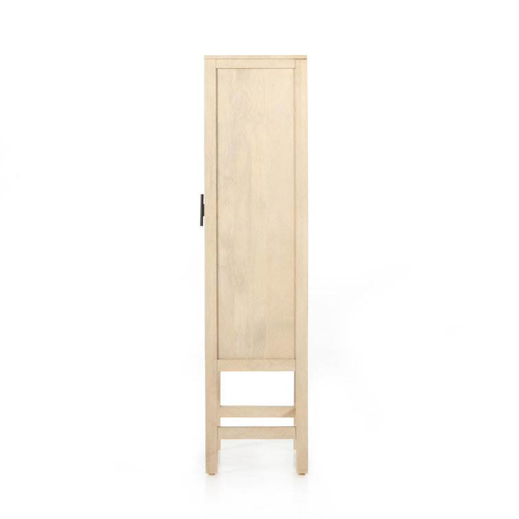 Natural Mango Solid Wood Storage Cabinet with Woven Cane Doors