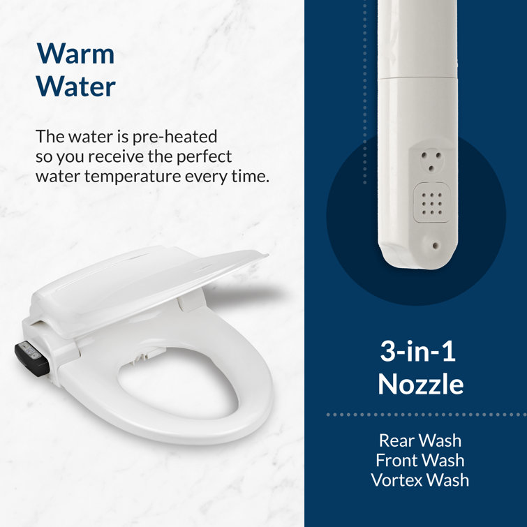 White Heated Round Electric Bidet Toilet Seat with Remote