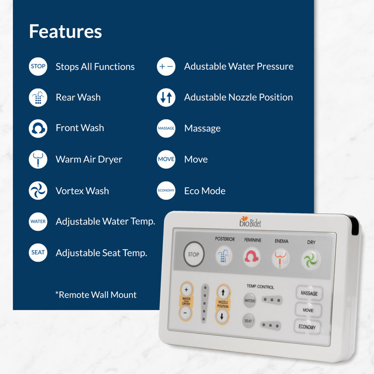 White Heated Electric Bidet Toilet Seat with Remote Control