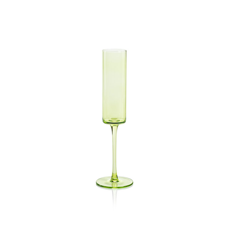 Bethannie Light Green Glass Champagne Flutes Set of 6