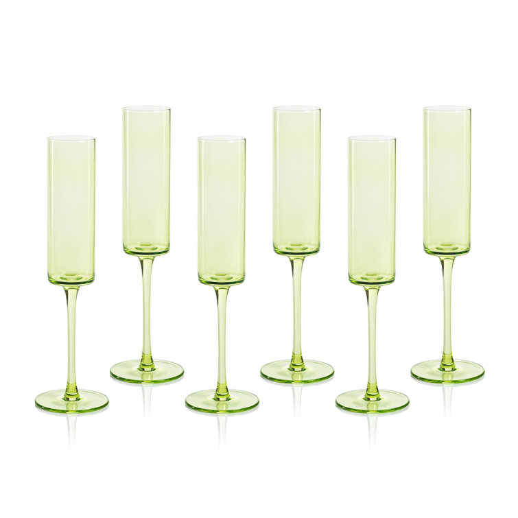Bethannie Light Green Glass Champagne Flutes Set of 6