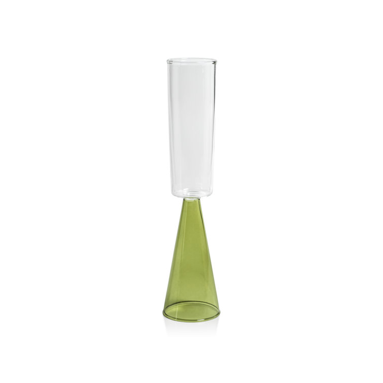 Green and Clear Glass Modern Champagne Flutes, Set of 4