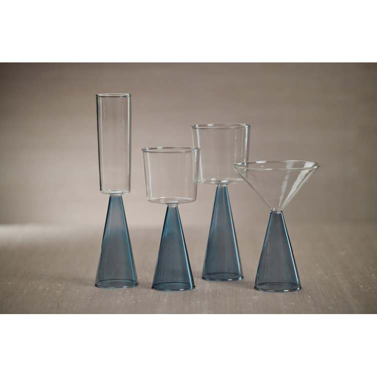 Monticello Blue Glass White Wine Glasses Set of 4