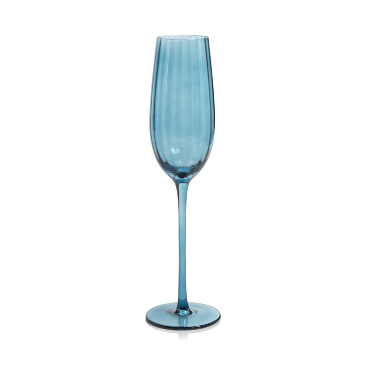 Azure Blue Textured Glass Champagne Flutes, Set of 4