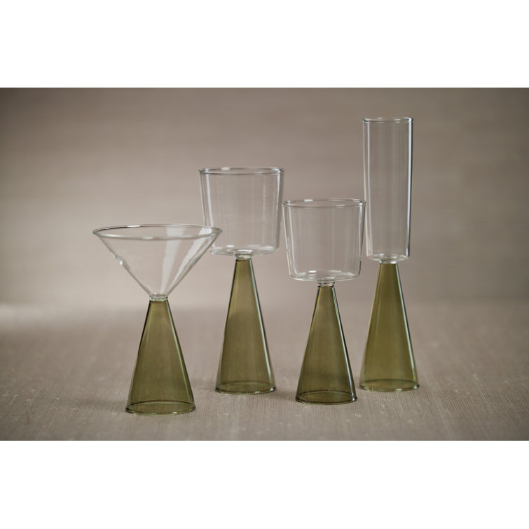 Green and Clear Glass Modern Champagne Flutes, Set of 4