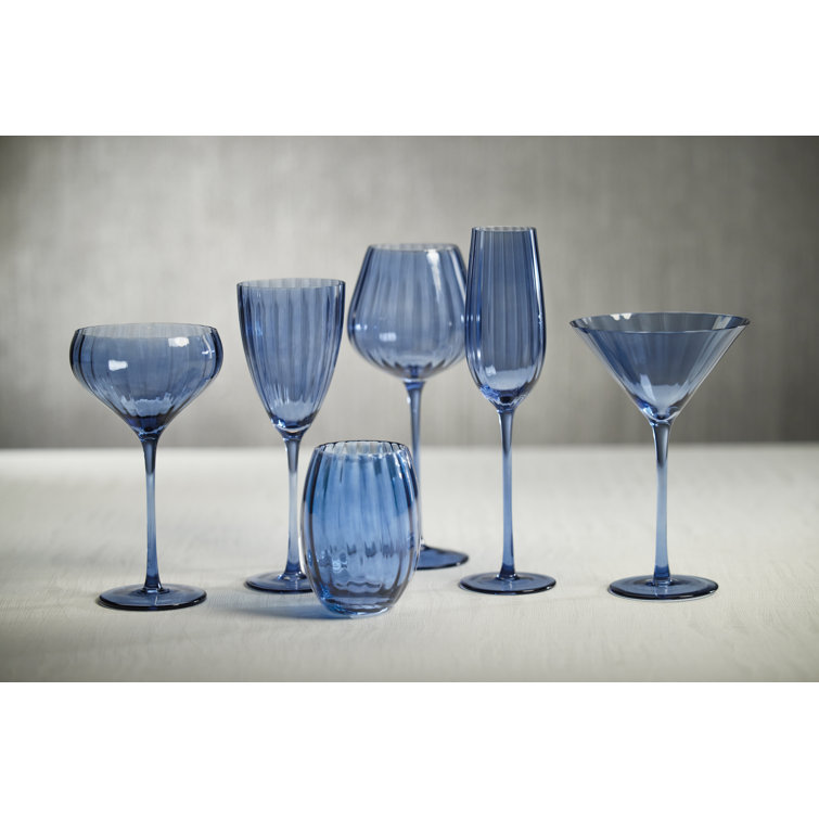 Azure Blue Textured Glass Champagne Flutes, Set of 4