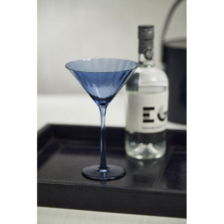 Azure Blue Glass Martini Cocktail Set, Dishwasher Safe