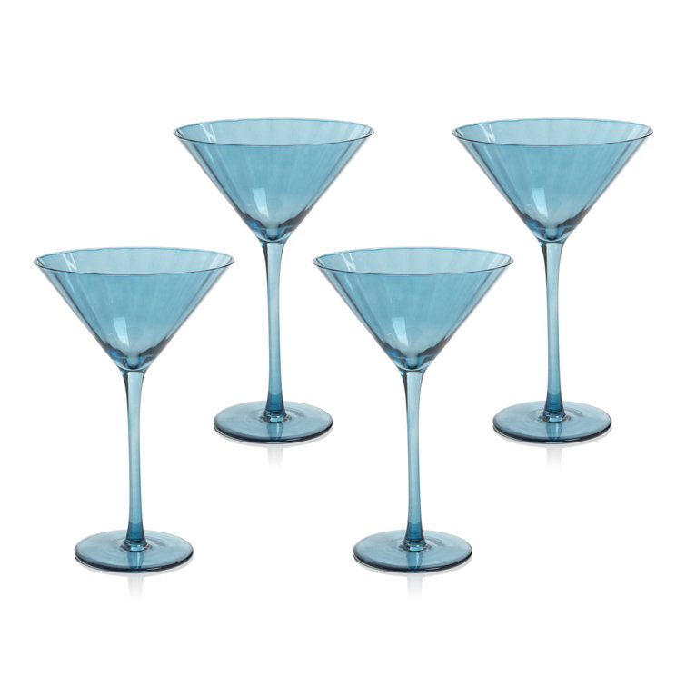 Azure Blue Glass Martini Cocktail Set, Dishwasher Safe