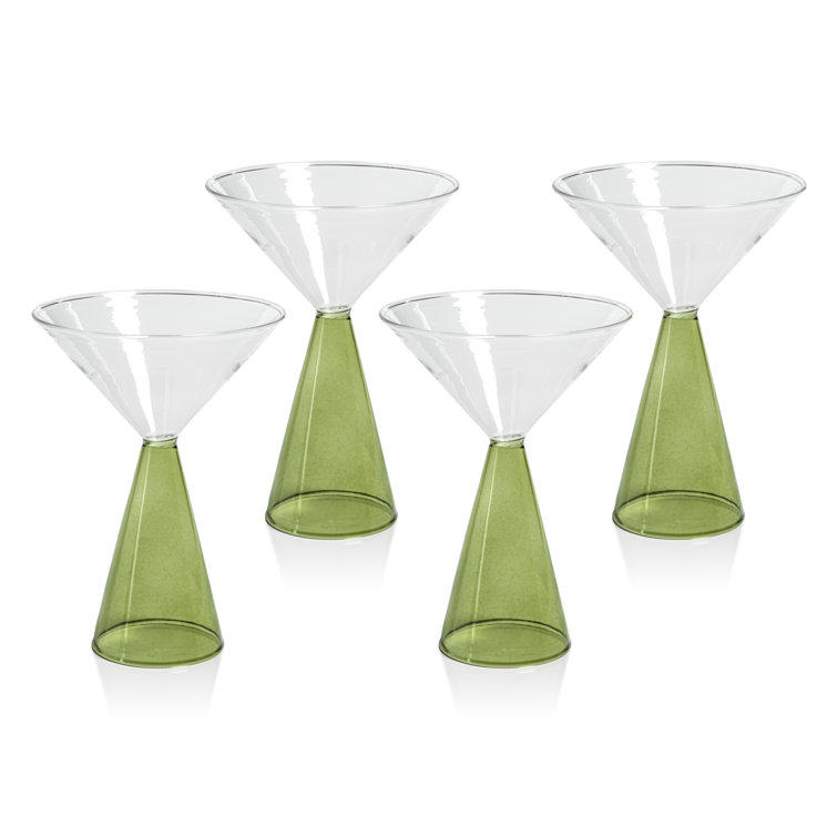 Green Glass Stemware Martini Glasses, Set of 4