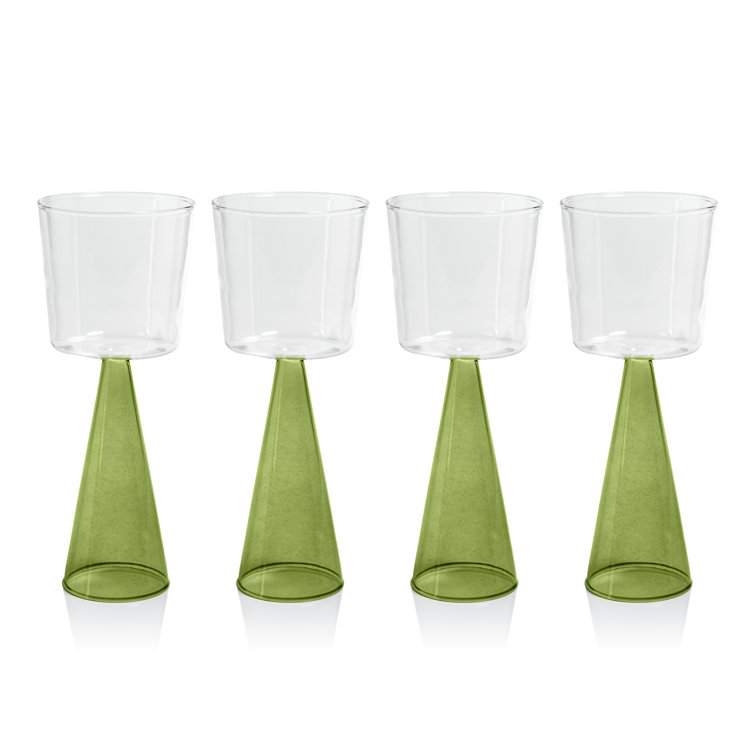 Green Modern Glass Wine Glasses Set of 4