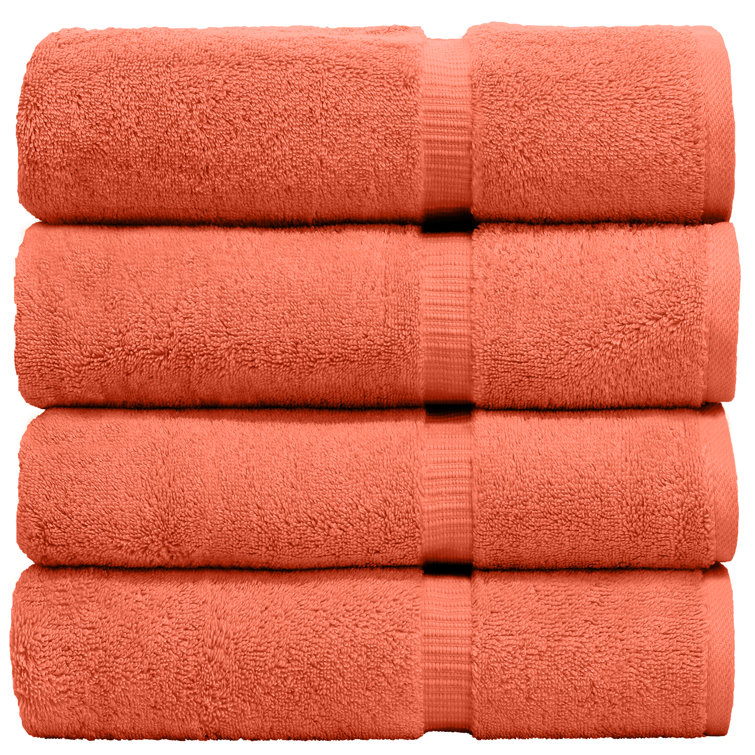 Coral Cotton Terrycloth Bath Towel Set with Dobby Border