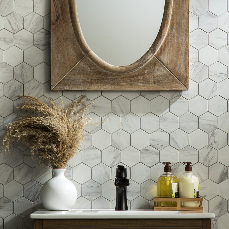 Carrara Hex Gray PVC Peel and Stick Mosaic Tile