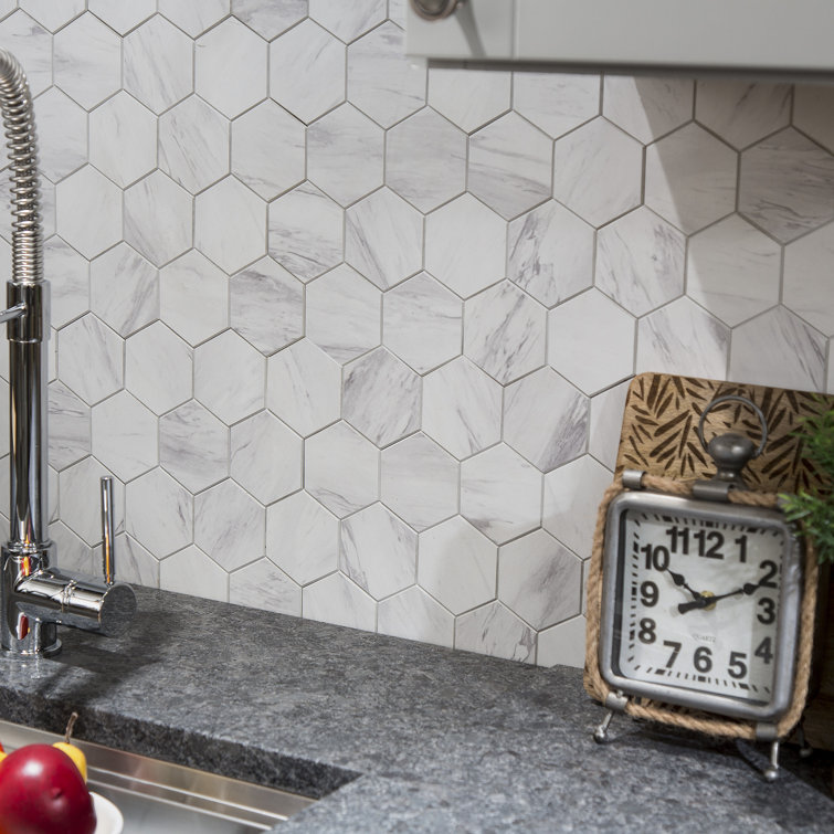 Carrara Hex Gray PVC Peel and Stick Mosaic Tile
