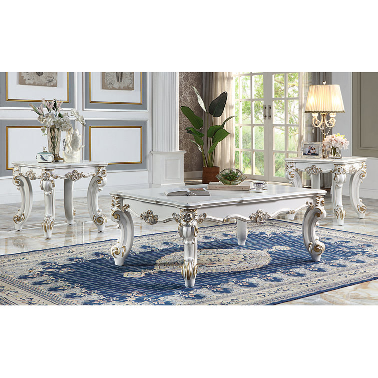 Elegant Antique Pearl 26" Square Wood End Table with Scrolled Legs