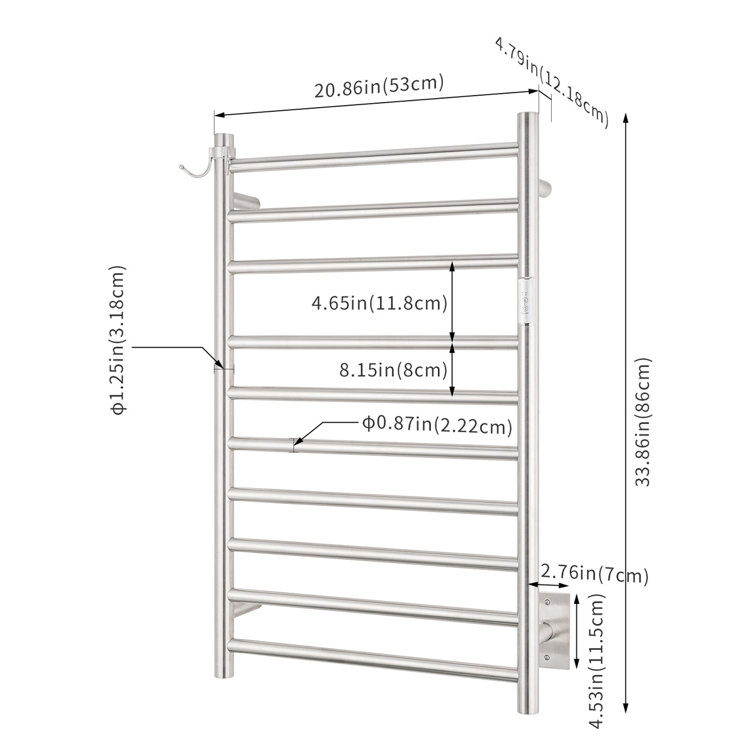 Polished Stainless Steel 10-Bar Wall Mounted Electric Towel Warmer