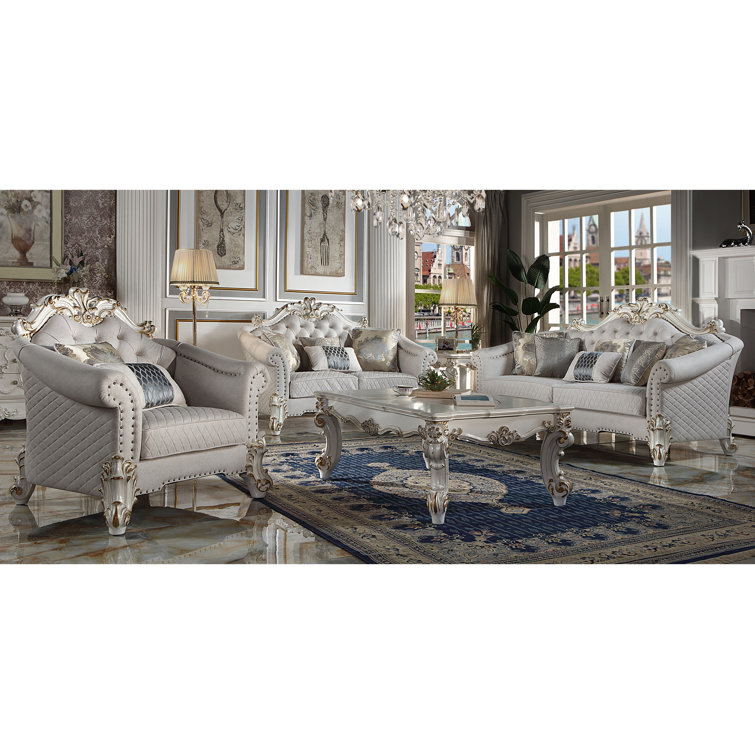 Vendome II Cream Tufted Sofa with Nailhead Trim and Rolled Arms