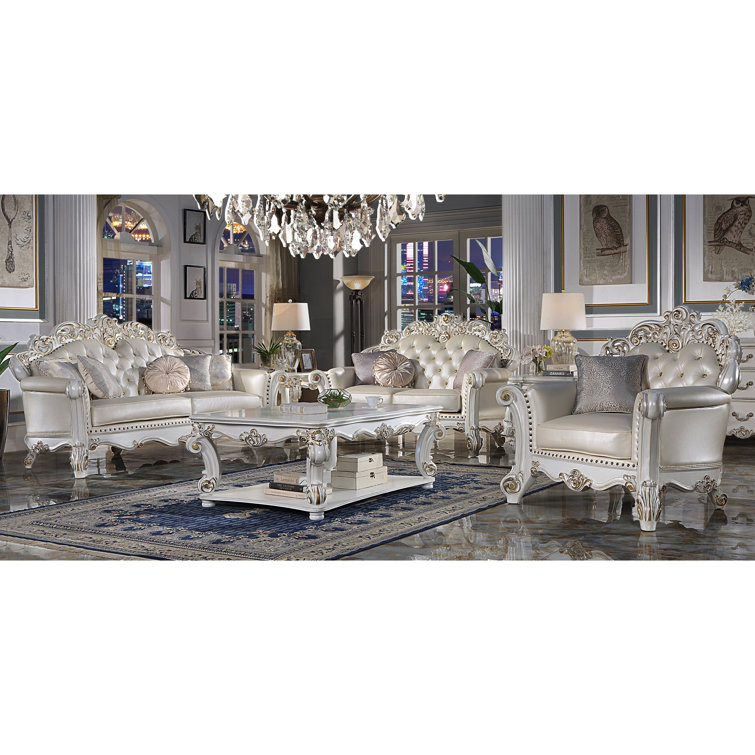 Antique Pearl White Faux Leather Tufted Accent Chair