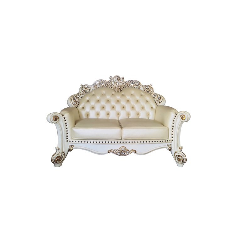 Vendome 70" Champagne and Antique Pearl Loveseat with Pillows