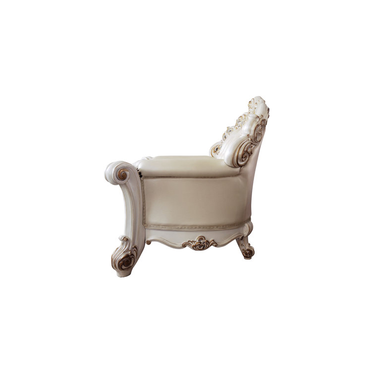 Antique Pearl White Faux Leather Tufted Accent Chair