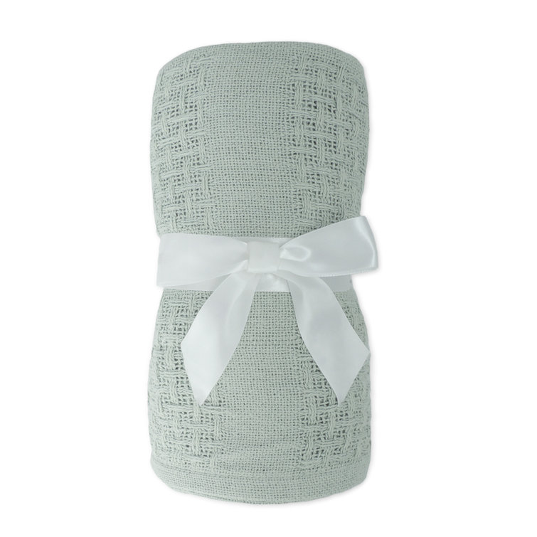 Jade Green Organic Cotton Woven Throw Blanket with Tassels