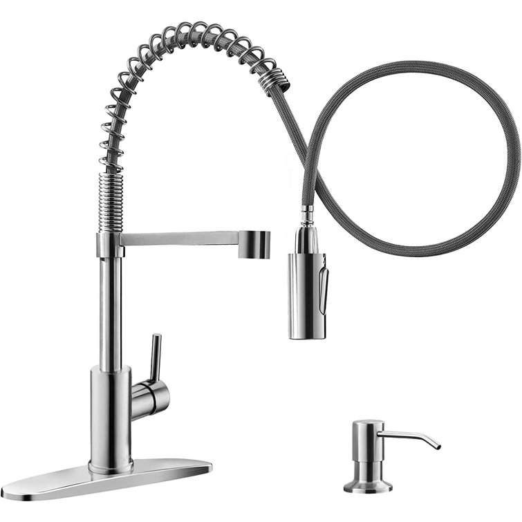 Brushed Nickel High-Arc Pull-Down Kitchen Faucet with Spray