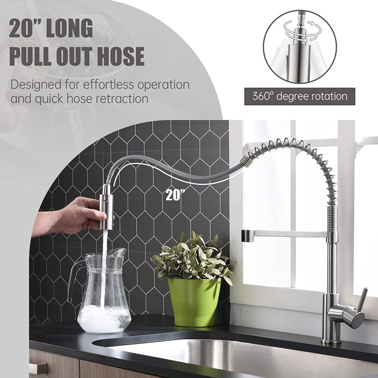 Brushed Nickel High-Arc Pull-Down Kitchen Faucet with Spray