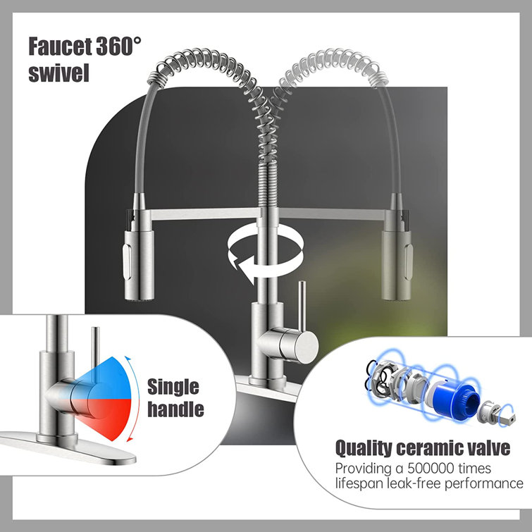 Brushed Nickel High-Arc Pull-Down Kitchen Faucet with Spray