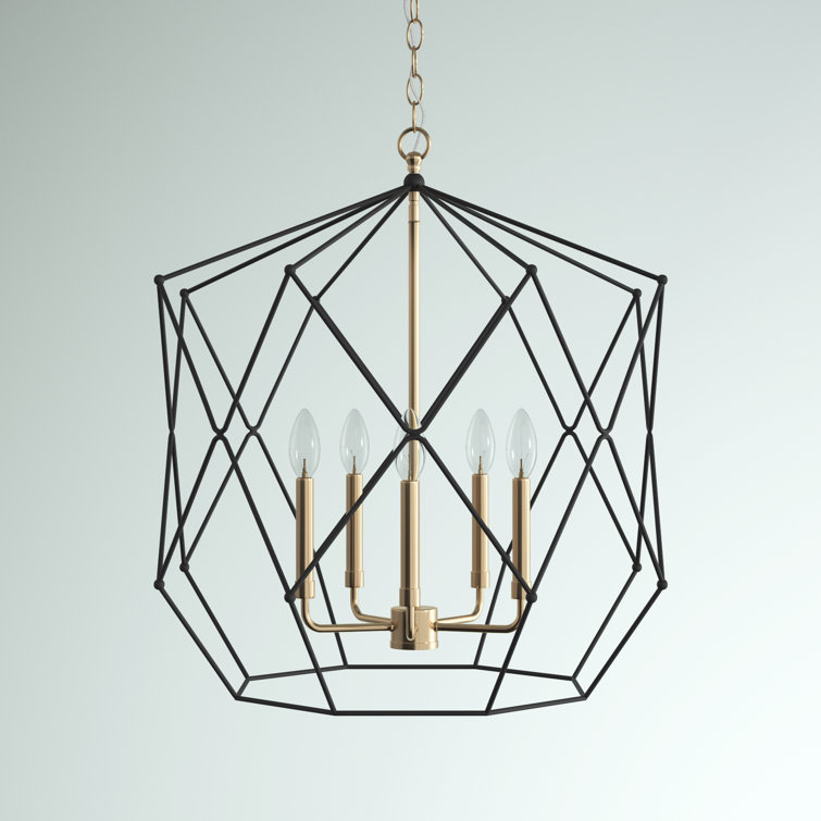 Zarra Satin Brass 5-Light Contemporary Lantern Chandelier