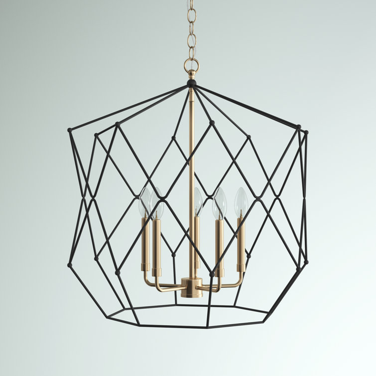 Zarra Satin Brass 5-Light Contemporary Lantern Chandelier