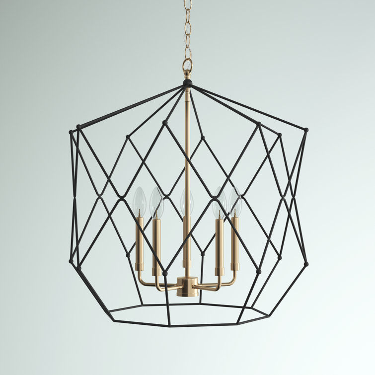 Zarra Satin Brass 5-Light Contemporary Lantern Chandelier