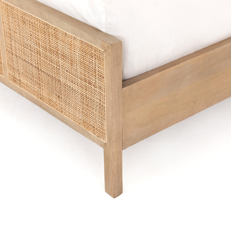 Contemporary Twin Panel Bed with Natural Mango Wood and Cane Accents
