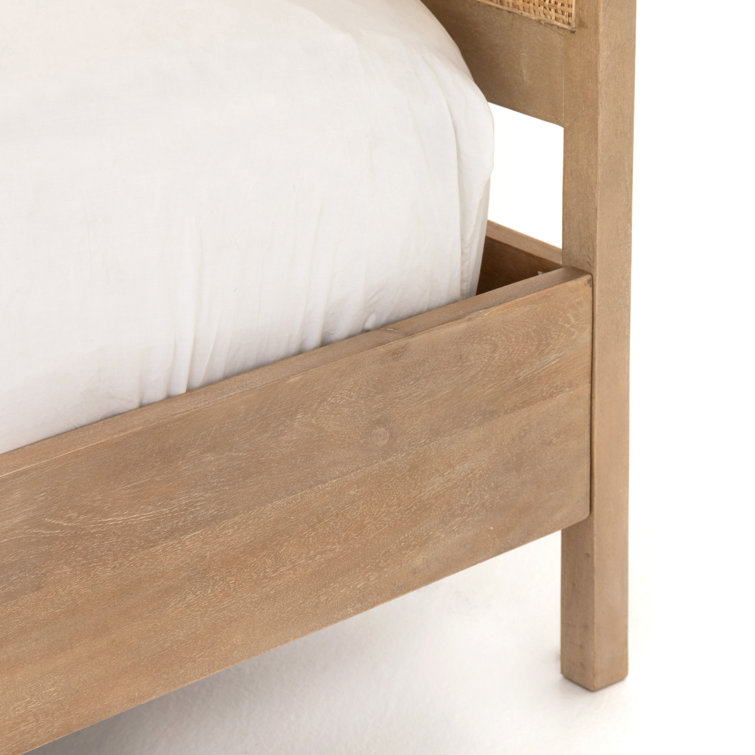 Contemporary Twin Panel Bed with Natural Mango Wood and Cane Accents