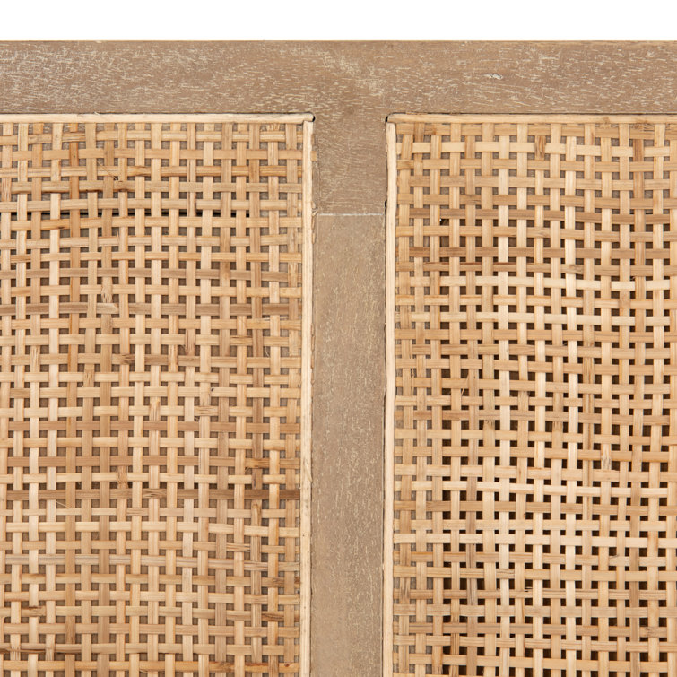 Contemporary Twin Panel Bed with Natural Mango Wood and Cane Accents