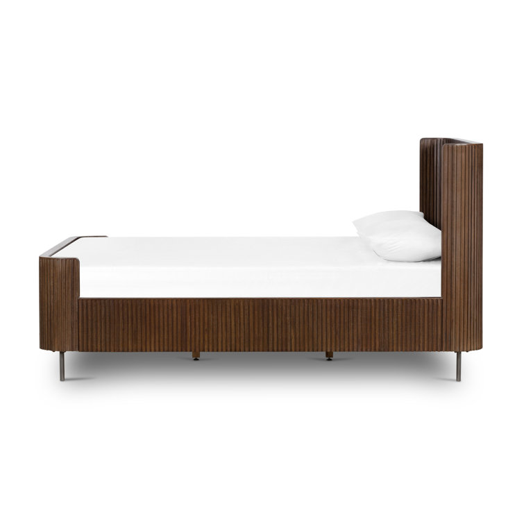 Contemporary Terra Brown Oak Queen Panel Bed with Headboard