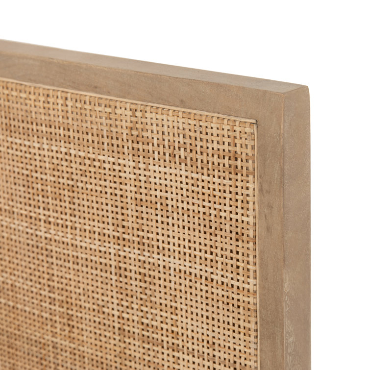 Contemporary Twin Panel Bed with Natural Mango Wood and Cane Accents