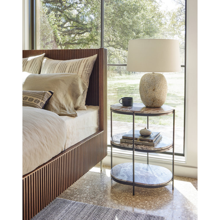 Contemporary Terra Brown Oak Queen Panel Bed with Headboard