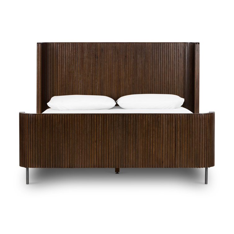 Contemporary Terra Brown Oak Queen Panel Bed with Headboard