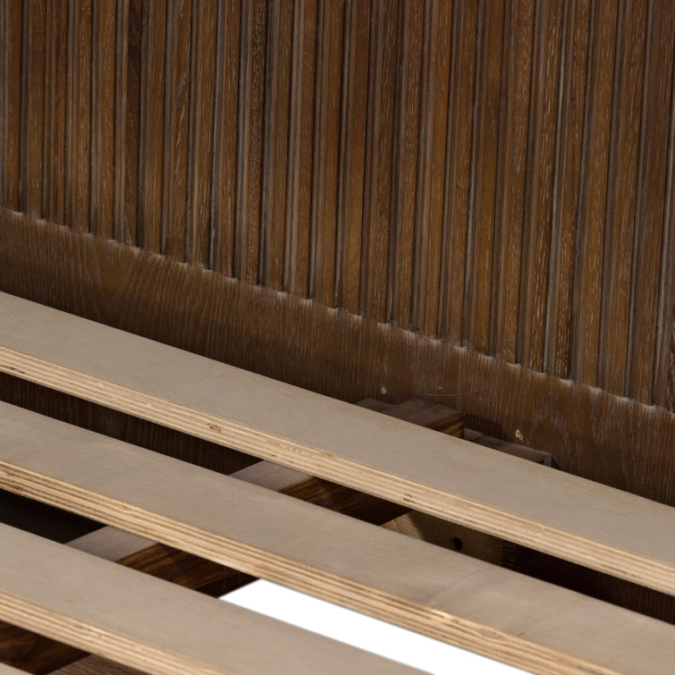 Contemporary Terra Brown Oak Queen Panel Bed with Headboard