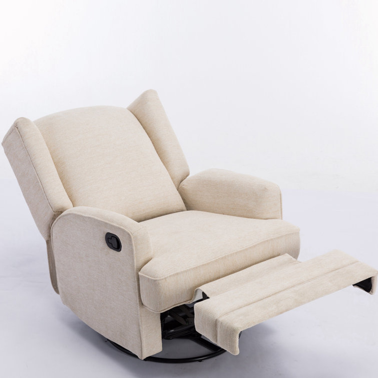 Serelda Transitional Beige Chenille Wingback Swivel Recliner